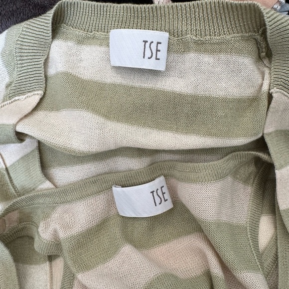 TSE Silk & Cashmere Blend Relaxed Fit Cardigan Tank Top Set Striped Large Pocket - Picture 5 of 6